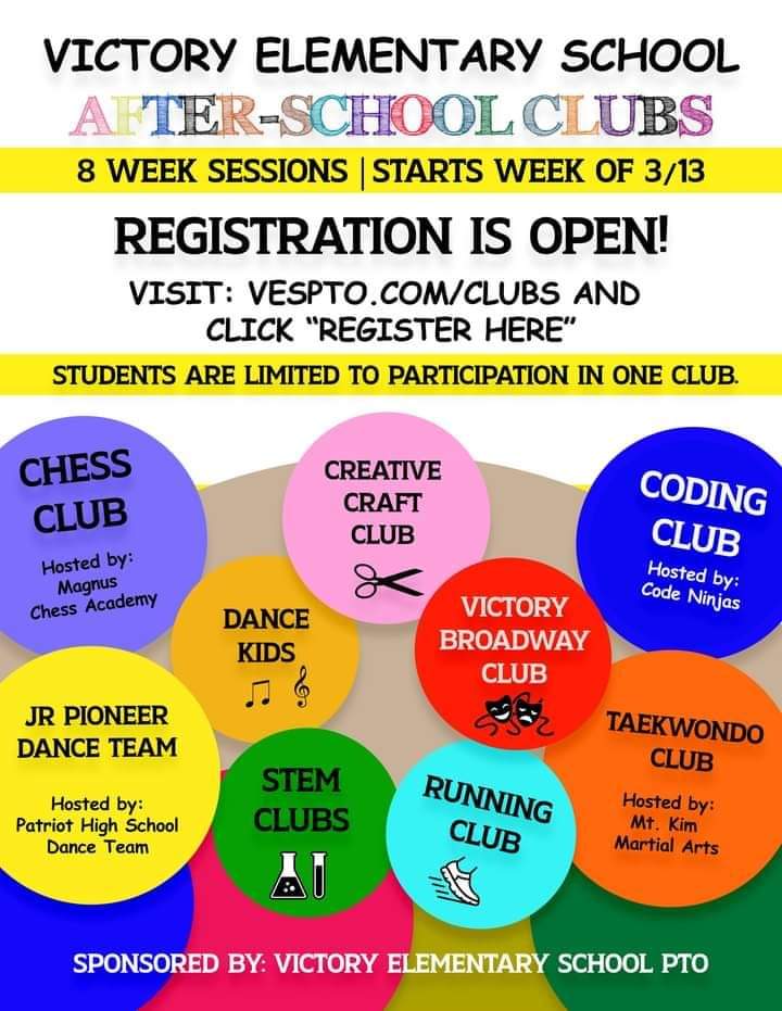 After School Clubs Registration Victory Elementary School